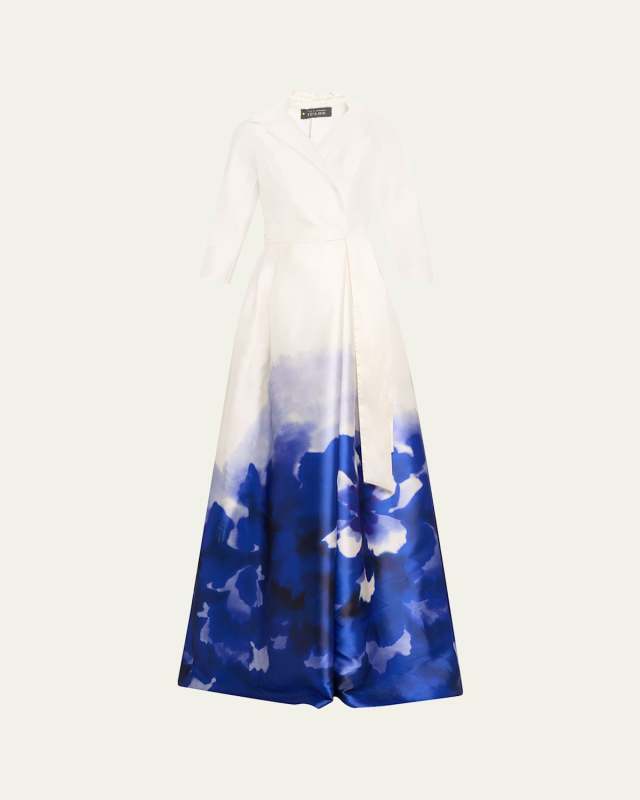Border-Print Mikado Shirt Gown